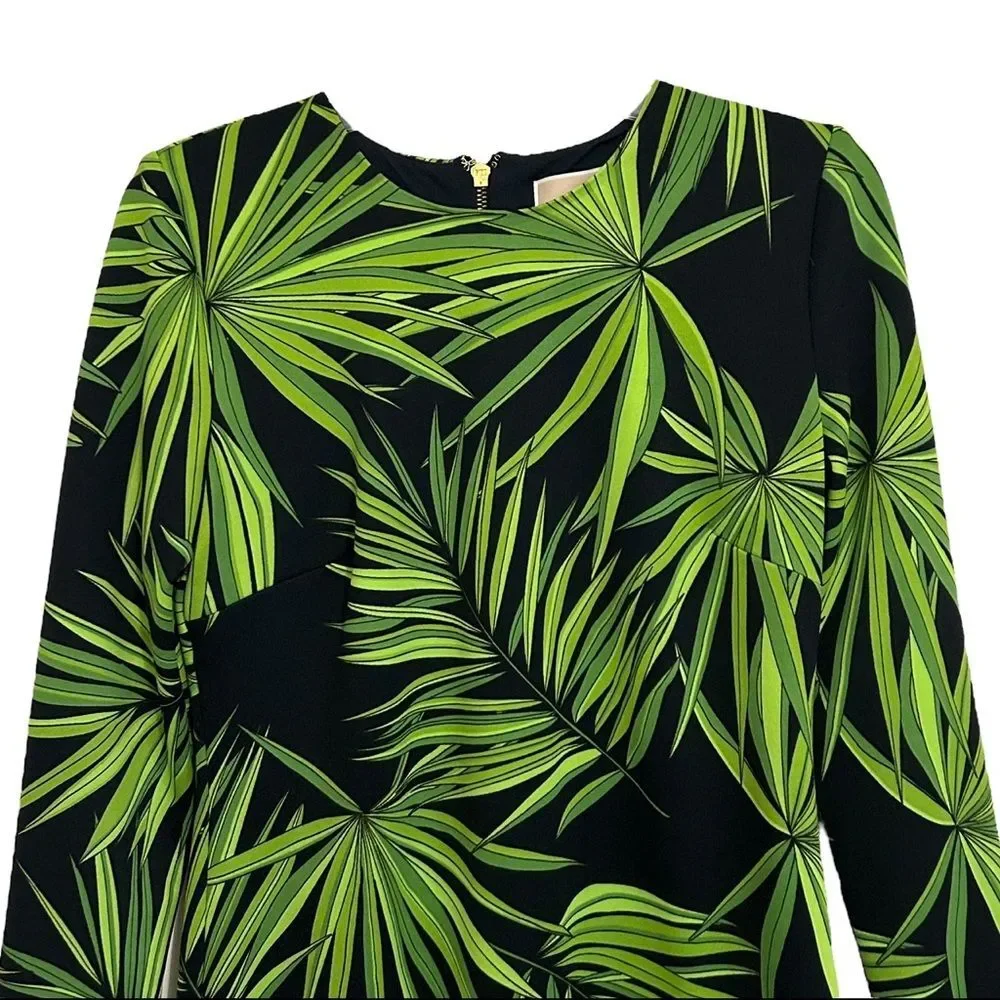 MICHAEL KORS NWT Long Sleeve Palm Leaf Print Sheath Dress S